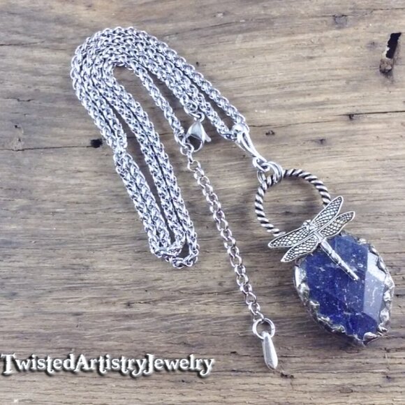 Dragonfly and Lapis Lazuli Pendant Necklace - Picture 3 of 5